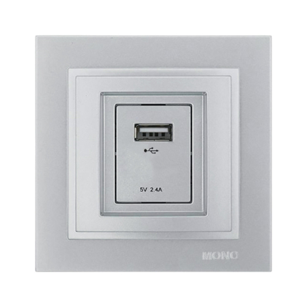 Розетка USB-ЗАРЯДКА, Mono Electric, DESPINA, серебро, 102-212105-177 - 1