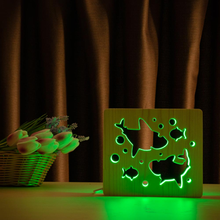 Ночник LED деревянный Две акулы и рыбки (RGB/1) Ночник LED деревянный Две акулы и рыбки (RGB/1)