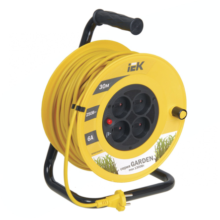 Удлинитель на катушке IEK УК30 Garden, 30 м., 2*0,75 кв.мм., 4 гнезда, 2P, с термозащитой, WKP23-06-04-30 - 1