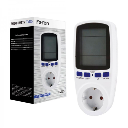 Розетка-енергометр Feron TM55, 250 В, 16 А, з лічильником електроенергії, ватметр, 23246, 3426 - 1