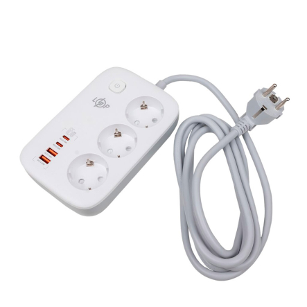 Сетевой фильтр Logic Power F65WG4 (3x220V-3250W, 2xUSB-60W, 2xType-C 65W QC/PD) белый
