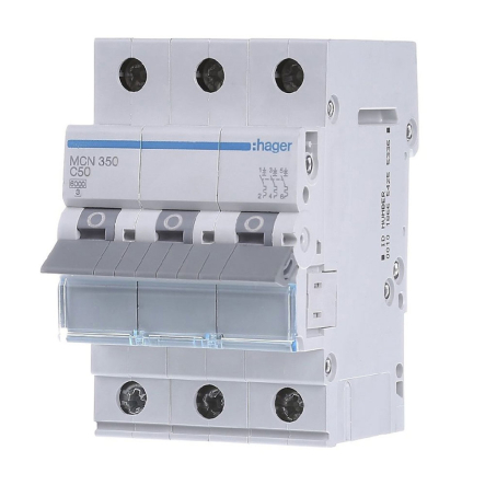 Автоматический выключатель HAGER MCN350, 3P, 50A, С 6kA, 3M - 1