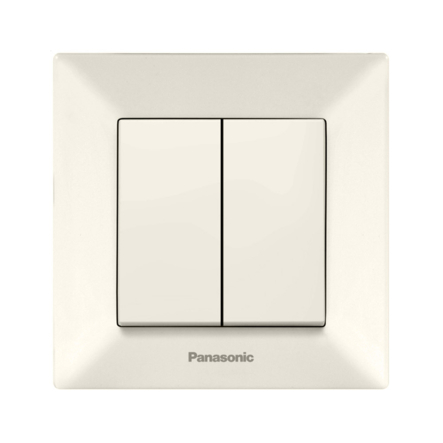Выключатель импульсный двухклавишный, Panasonic Arkedia Slim, крем, 00132BG - 1