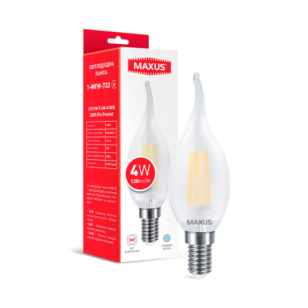 Лампа LED MAXUS Filament, 4 Вт, 4100K, E14, 220 В, C37 Frosted - 1