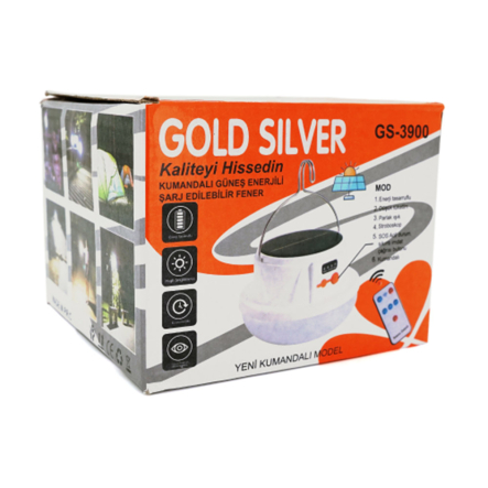Кемпинговая лампа GOLD SILVER GS-3900+пульт, 5 режимов, ударостойкий, IP44, аккумулятор 2500mAh, СЗУ+Solar