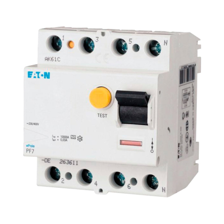Диференціальне реле EATON PF7-63/4/003-DE, 4P, 63A, АС, 10кА, 30мА, 263590 - 1
