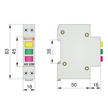 Индикатор фаз Electro AD22M, 3 индикатора (красный-жёлтый-зелёный), 230В