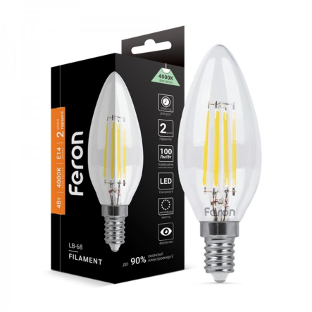 Лампа світлодіодна Feron LB-68, 4W, 4000K, E14, 230V, C37, 4970 - 1