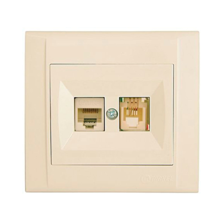 Розетка компьютерная+телефонная Makel Defne, кремовая, 42010037 - 1