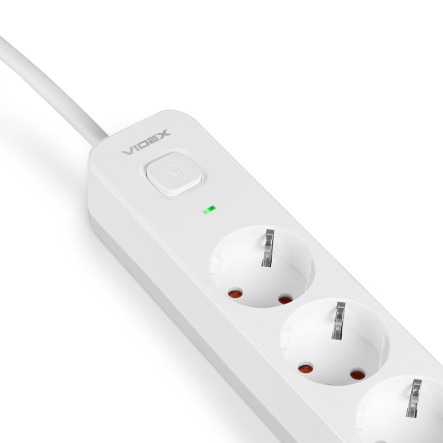 Удлинитель сетевой 3 гнезда 3м (3x1.5мм) с з/з, белый, VIDEX ONCORD, VF-PD33G-W