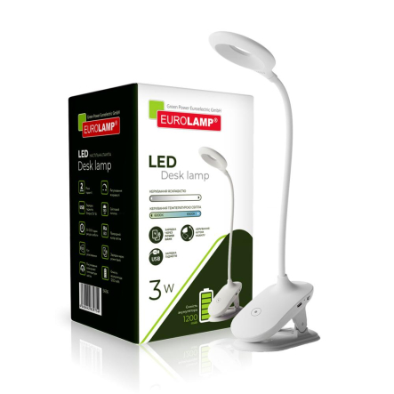 Настільна лампа акумуляторна EUROLAMP LED-TLB-3W(white)USB, 3Вт, 2800-6500K, димер, USB+BATTERY, біла - 1