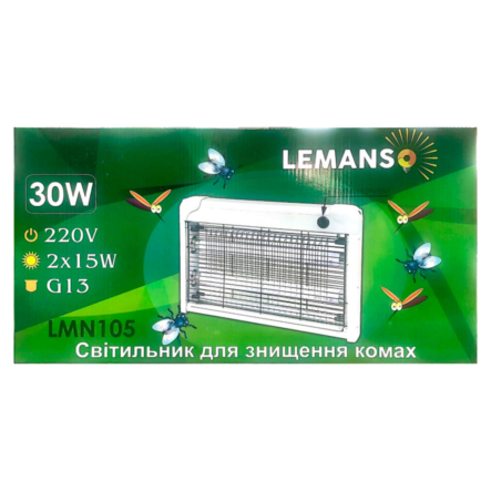 Светильник от комаров T8 2x15W Lemanso LMN105 серебро