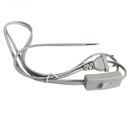 Шнур на бра плоская вилка Lemanso 1,9м + выключатель (белый серый) - 1