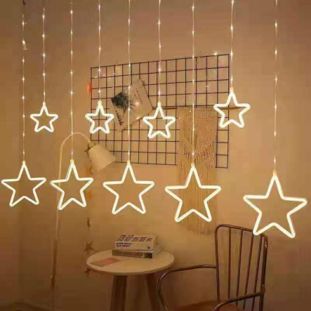 Гирлянда штора LED уличная (гибкий шнур) Звёзды, 3*1.5 м, золото, с переходником, ZB-014 G - 1