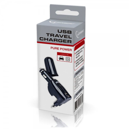 Зарядное устройство (авто прикуриватель+ розетка), Gembird MP3A-UC-ACCAR, черный