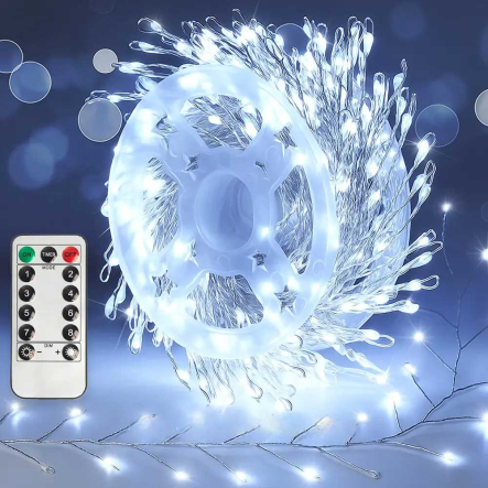 Гирлянда LED Роса-Мишура от сети 30м, 900LED + пульт, Холодный белый - 1