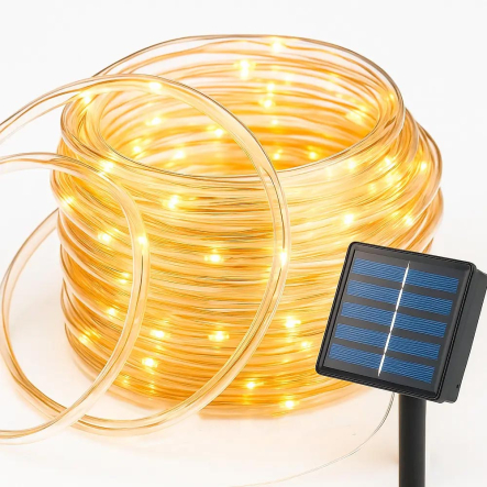 Гирлянда LED Трубка 100LED 10м, на солнечной батарее, Тёплый белый свет