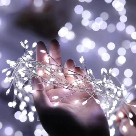 Гирлянда LED Роса-Мишура от сети 30м, 900LED + пульт, Холодный белый