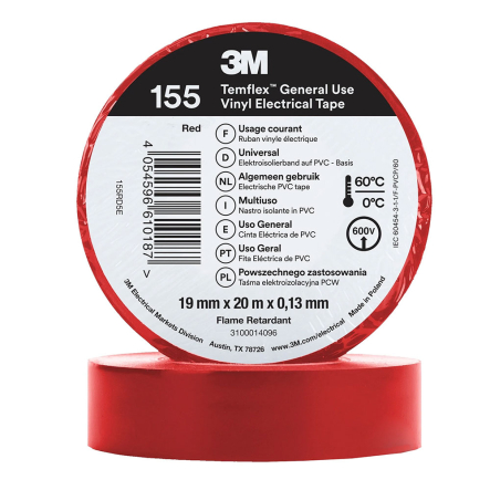 Ізоляційна стрічка VINYL ELECTRICAL TAPE 0.13mmx19mmx20m червона (3М) - 1