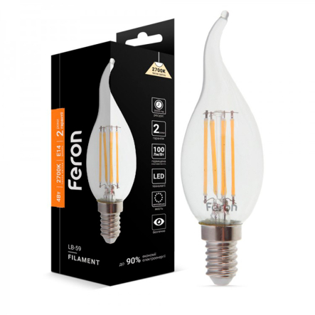 Лампа LED FERON LB-59, 4 Вт, 2700K, E14, 220 В, CF37, Filament, 4847 - 1