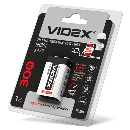Аккумулятор VIDEX 6HR61, 300mAh 1pc, 24477 - 1