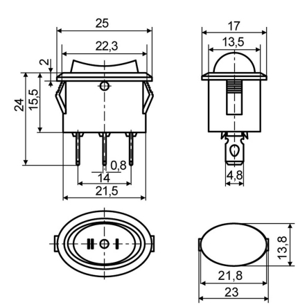 Перемикач 1 клав. овал перекидний, чорний KCD1-9-103 B/B, АСКО-УКРЕМ, A0140040089 - 3