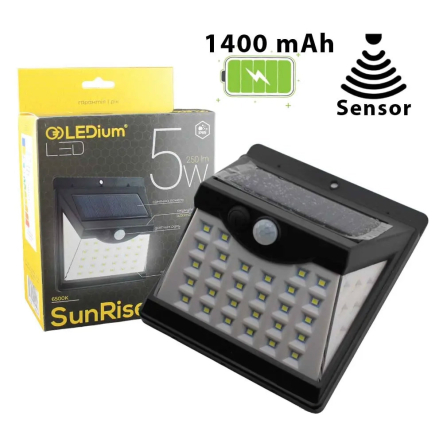 Світильник на сонячній панелі SunRise 5W 250Lm 1400mAh 3.7V IP65 з датчиком руху LEDium - 1