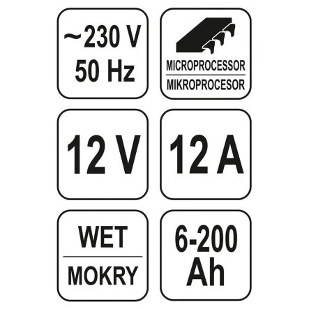 Зарядное устройство YATO YT-8302, 12V, 12А, 6-200Ah