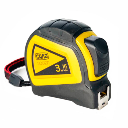 Рулетка прорезиненная с автостопом 3мх16мм двойной зацеп, СИЛА 500271 - 1