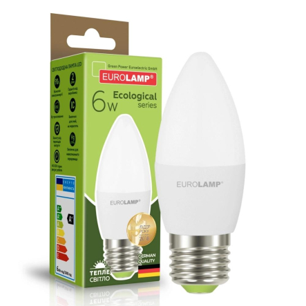 Лампа светодиодная EUROLAMP 6 Вт, 3000K, E27, 220 В, C37 - 1