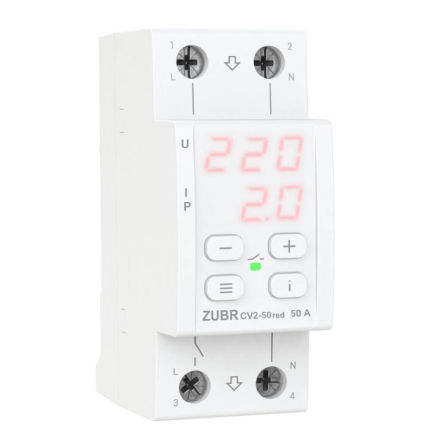 Реле напряжения ZUBR&nbsp;CV2-50 red, с контролем тока, однофазное - 1