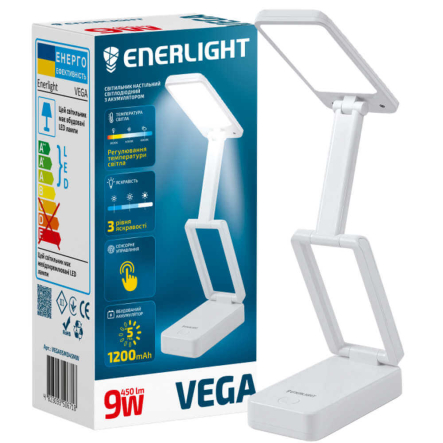 Лампа LED аккумуляторная настольная ENERLIGHT VEGA 9, 9 Вт, 3000-6000 K, 300-450 Lm, белая, SMD45MW - 1
