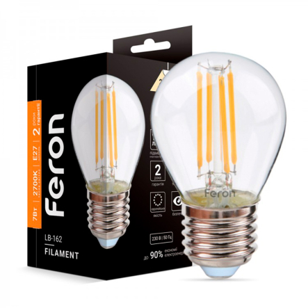 Лампа LED FERON LB-162, 7 Вт, 2700K, E27, 220 В, G45, Filament, 6941 - 1