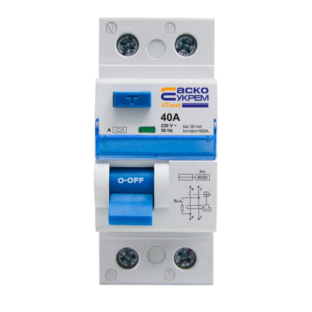 Устройство защитного отключения АСКО-УКРЕМ UTrust 1P+N 40А, 30mА А, A0010210136 - 1