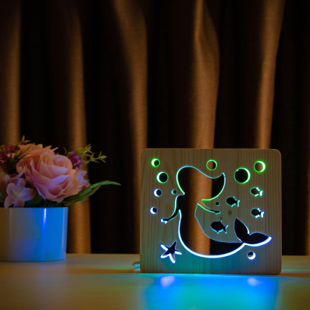 Ночник LED деревянный Русалочка (RGB/2)