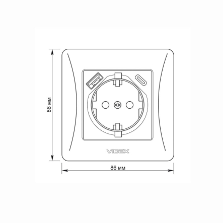 Розетка одинарная с заземлением USB+USB VIDEX BINERA, черный графит, VF-BNSK1GUC-BG
