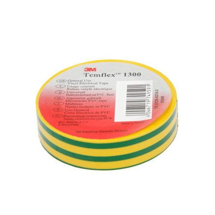 Ізоляційна стрічка 3M Temflex 1500 стрічка 19mm x 20m, жовто-зелена - 1