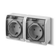 Розетка накладна подвійна, димчаста, IP44, Elektro-Plast Hermes, 0325-01