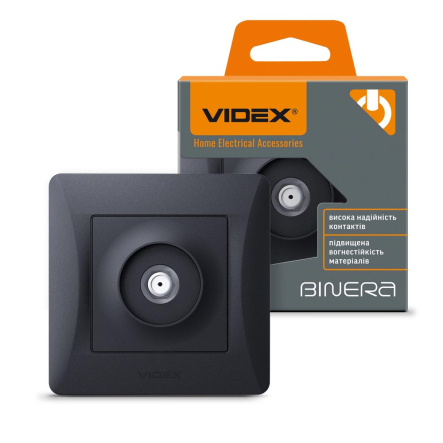 Розетка VIDEX BINERA, SAT одинарна супутникова, чорний графіт, VF-BNSK1SATE-BG - 1