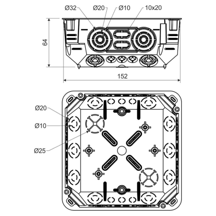 Коробка распределительная с крышкой KOPOS KO 125/1L_NA, 155х155х64 мм
