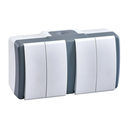 Блок двухклавишных выключателей, 2 шт, накладной, IP54, бело-серый, Mono Electric OCTANS, 154-020001-177 - 1