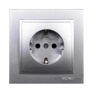 Розетка одинарная с заземлением Mono Electric DESPINA, серебро, 102-212121-117