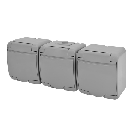 Розетка 3-я Schuko (серая крышка) (IP44) RHE-3s-SR, Hermetics, ETI - 1