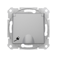 Розетка с заземлением, и крышкой, Schneider Electric Sedna, алюминий, SDN3100160