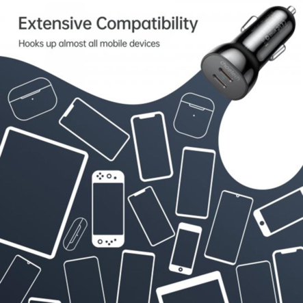 Зарядное устройство автомобильное Choetech TC0008-BK, 2 порта, 40Вт, QC3.0+PD, черный