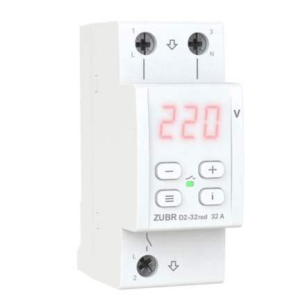 Реле напряжения ZUBR D2-32 red (2 модуля) с термозащитой - 1