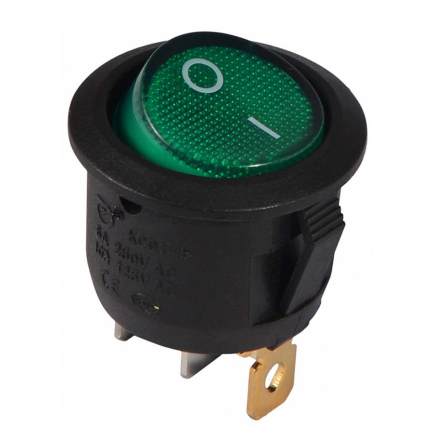 Переключатель 1 клав. круглый зеленый с подсветкой KCD1-5-101N GR/B 220V, АСКО-УКРЕМ, A0140040072 - 1