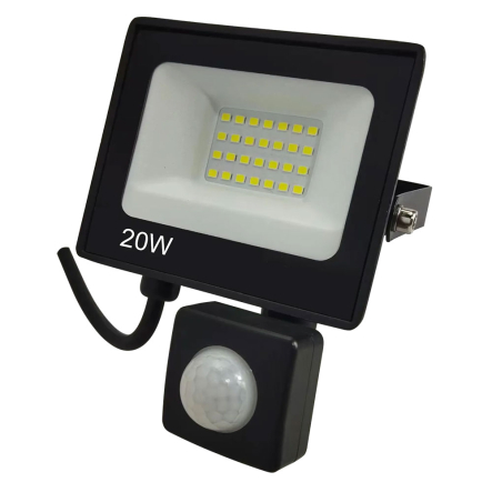 Прожектор LED Ultralight SPG20 PIR Slim, 20W, 6400K, IP65, з датчиком, чорний - 1