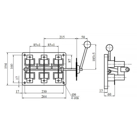 Рубильник РБ-14 100А с боковой рукояткой, левой, Украина