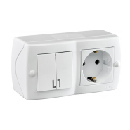 Вимикач 2кл+розетка із заземленням накладний Mono Electric, OCTANS, IP 20, білий, 104-010101-181
